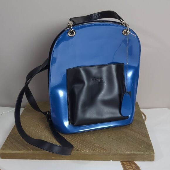 NWT Beijo shiny patent leather" backpack blue and black - Picture 4 of 8